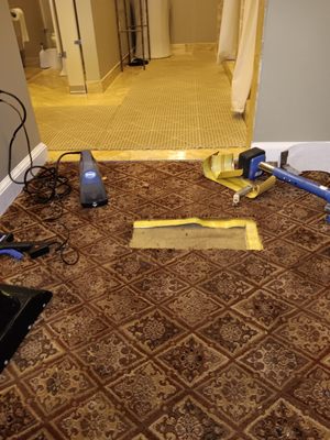 Carpet with repair tools visible